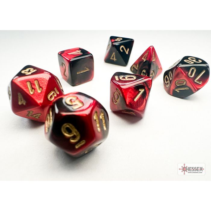 Chessex - Gemini® Mini-hedral Black-Red/gold 7-Die Set