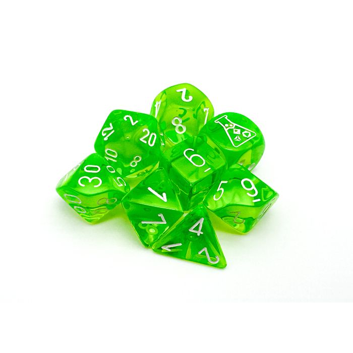 Chessex - Translucent Polyhedral Rad Green/white 7-Die Set (with bonus die)
