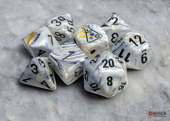 Chessex - Marble Polyhedral Calcite™/black 7-Die Set (with bonus die)