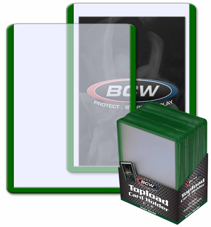 Toploader Card Holder 3x4 25 Pack: Green Border