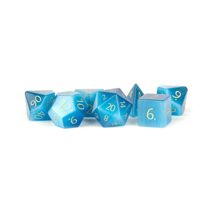 Metallic Dice Games - Stone Dice Set: Cat's Eye Aquamarine