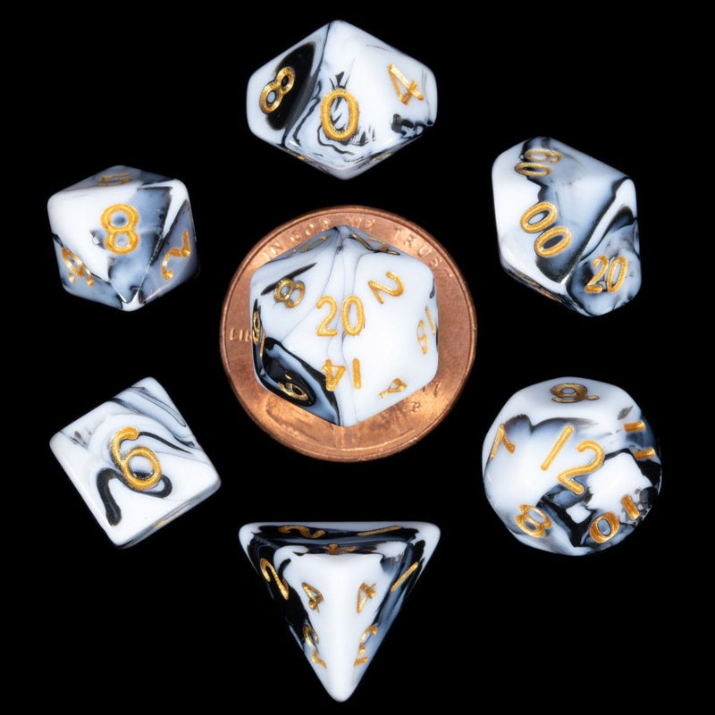MDG – Mini Polyhedral Dice Set: Marble with Gold Numbers