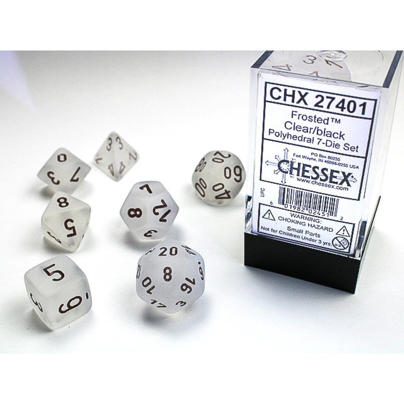 Chessex - Frosted Clear w/black Classic Polyhedral 7-Die Set