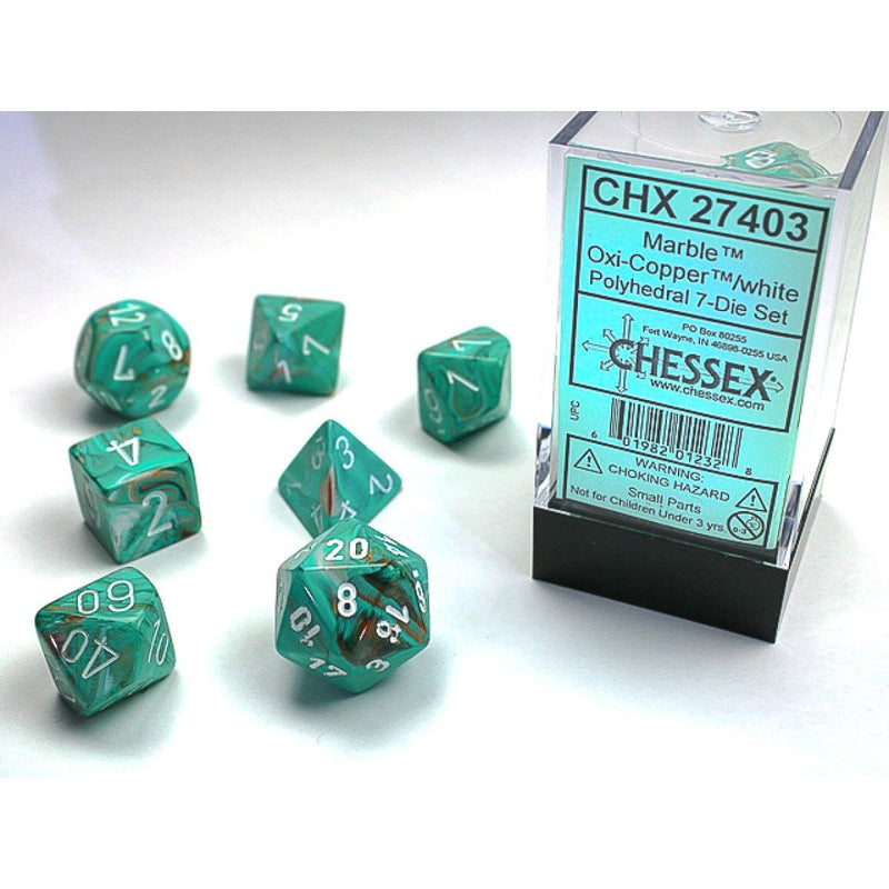 Chessex - Marble Oxi-Copper w/white Signature Polyhedral 7-Die Set