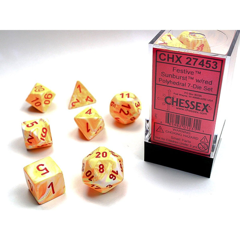 Chessex – Festive Sunburst w/red Signature Polyhedral 7-Die Set