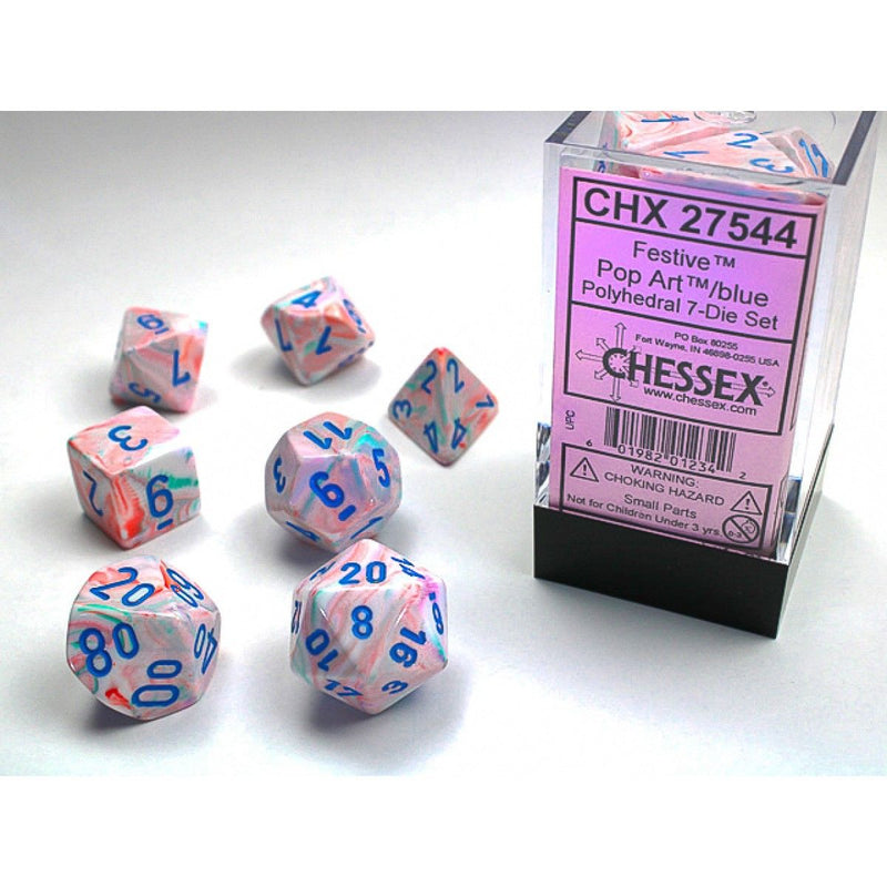 Chessex - Festive Pop Art w/blue Signature Polyhedral 7-Die Set