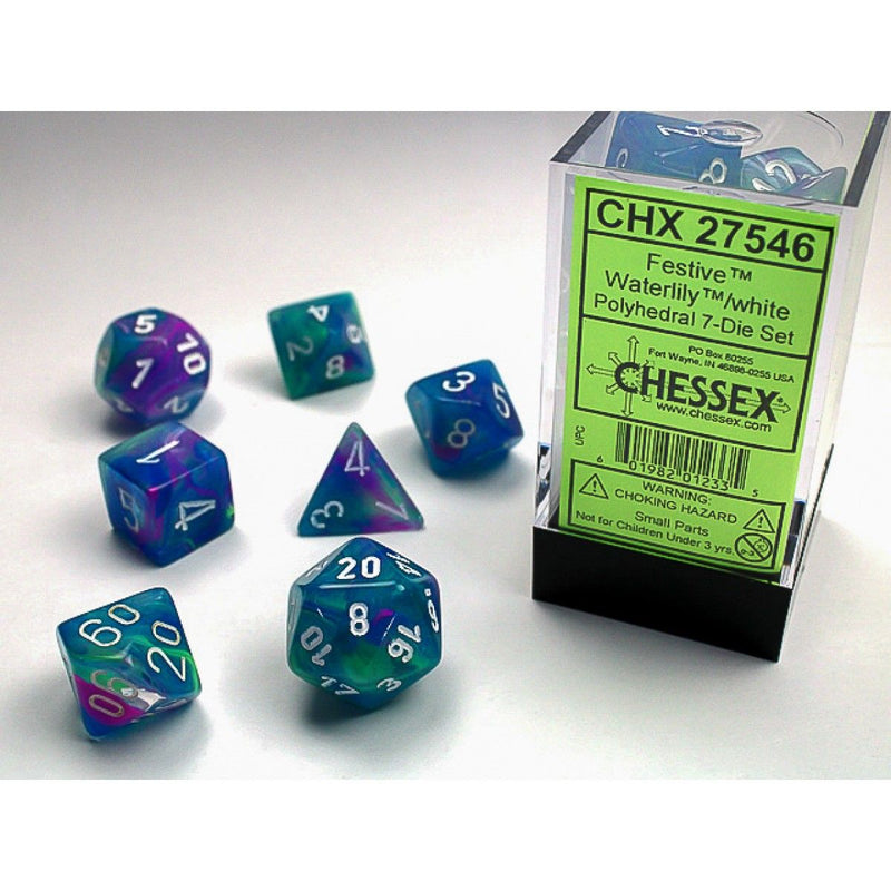 Chessex - Festive Waterlily w/white Signature Polyhedral 7-Die Set