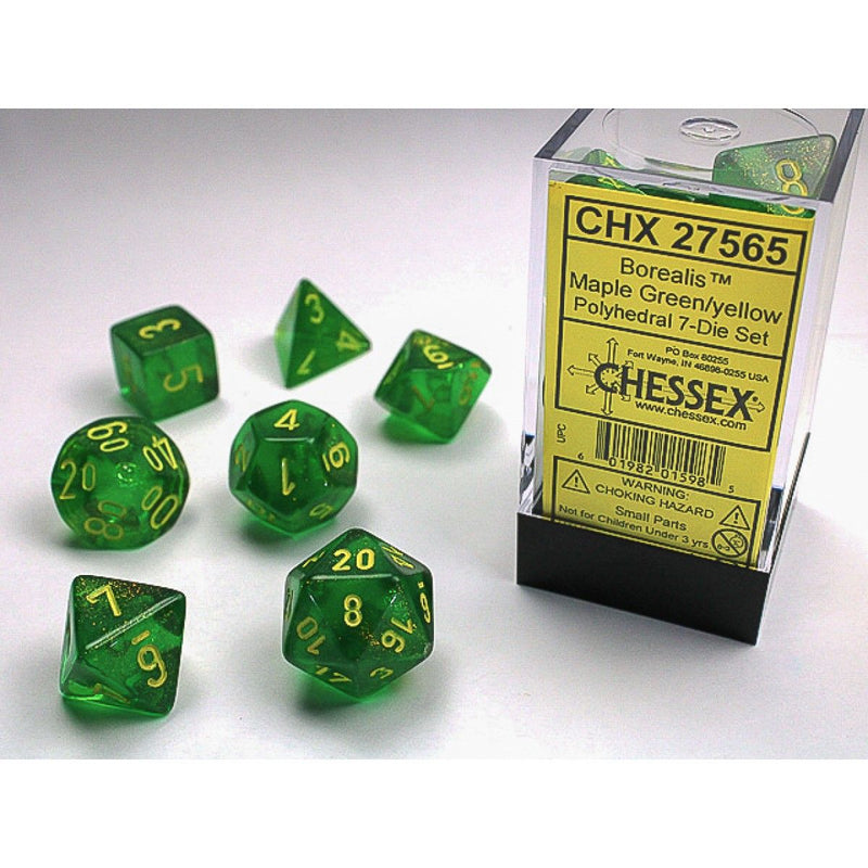 Chessex - Borealis Maple Green/yellow Signature Polyhedral 7-Dice Set