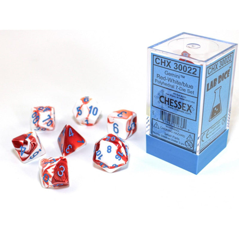 Chessex - Gemini Red-White/Blue Polyhedral 7-Die Set