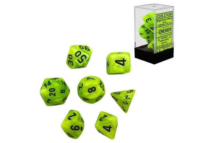Chessex - Vortex Bright Green with Black Signature Polyhedral 7 Dice Set