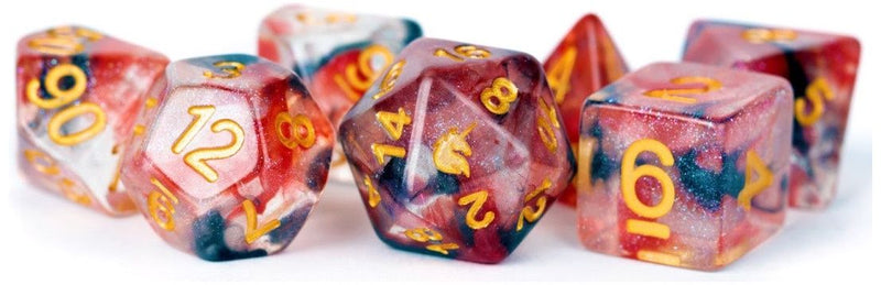 MDG Unicorn Resin Polyhedral Dice Set - Phoenix Ash