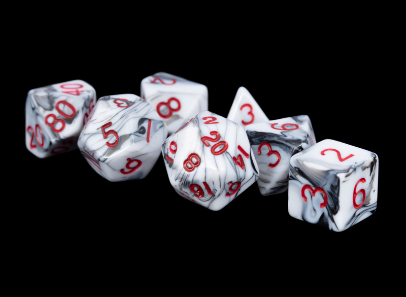 Acrylic Dice: Marble with Red Numbers
