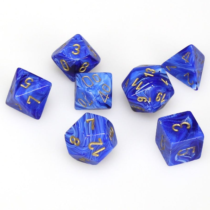 Chessex - Vortex Blue with Gold Signature Polyhedral 7-Die Set