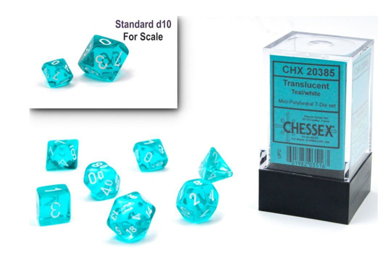 Chessex - Translucent Mini-hedral Teal/white 7-Die Set