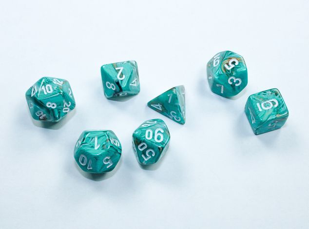 Chessex - Marble Mini-hedral Oxi-Copper/white 7-Die Set