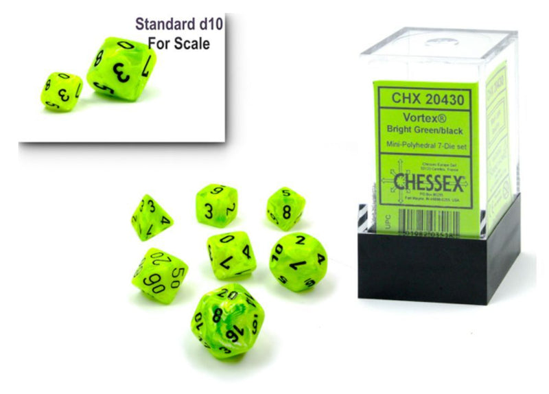 Chessex - Vortex® Mini-hedral Bright Green/black 7-Die Set