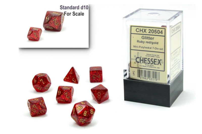 Chessex - Glitter Mini-hedral Ruby/gold 7-Die Set