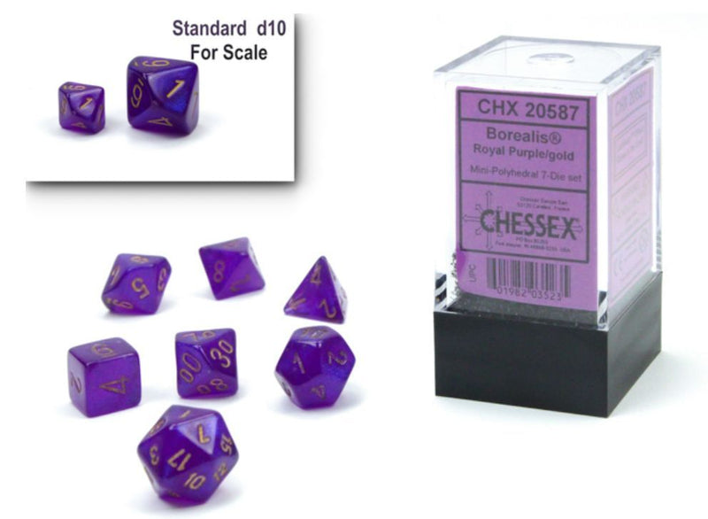 Chessex - Borealis® Mini-hedral Royal Purple/gold Luminary 7-Die set