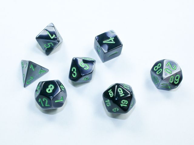 Chessex - Gemini® Mini-hedral Black-Grey/green 7-Die Set