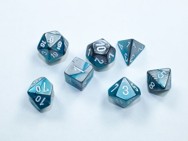 Chessex - Gemini® Mini-hedral Steel-Teal/white 7-Die Set