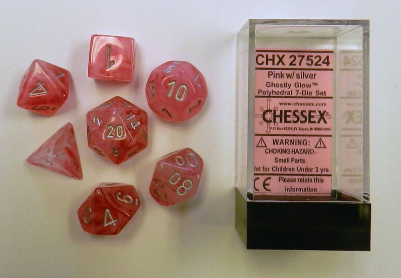 Chessex – Ghostly Glow Polyhedral Pink/silver 7-Die Set