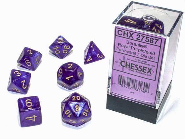Chessex - Borealis® Polyhedral Royal Purple/gold Luminary 7-Die set