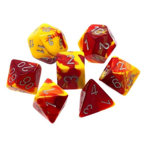 Gemini Polyhedral Dice Set Red Yellow-Silver