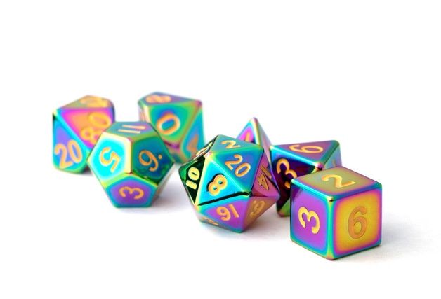 MDG - Metal Dice: Torched Rainbow with Gold Numbers 16mm