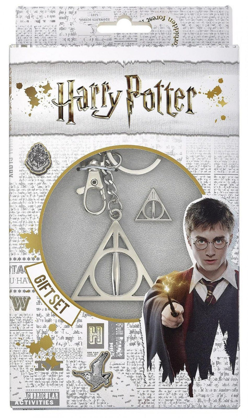 Harry Potter Keyring and Pin Badge Set Deathly Hallows