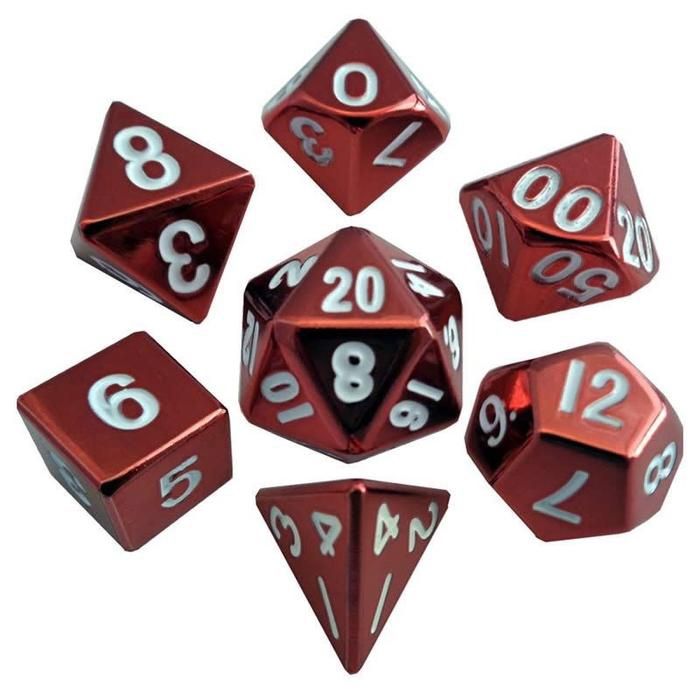 MDG - Metal Dice: Red with White Numbers 16mm Poly Set