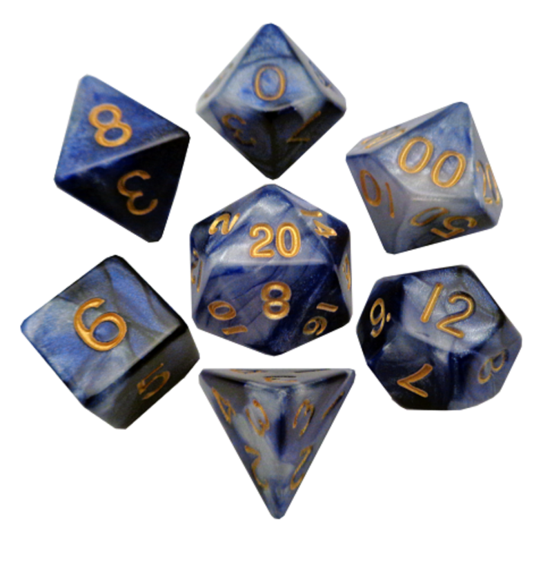 Acrylic Dice: Combo Attack. Blue/White with Gold 16mm