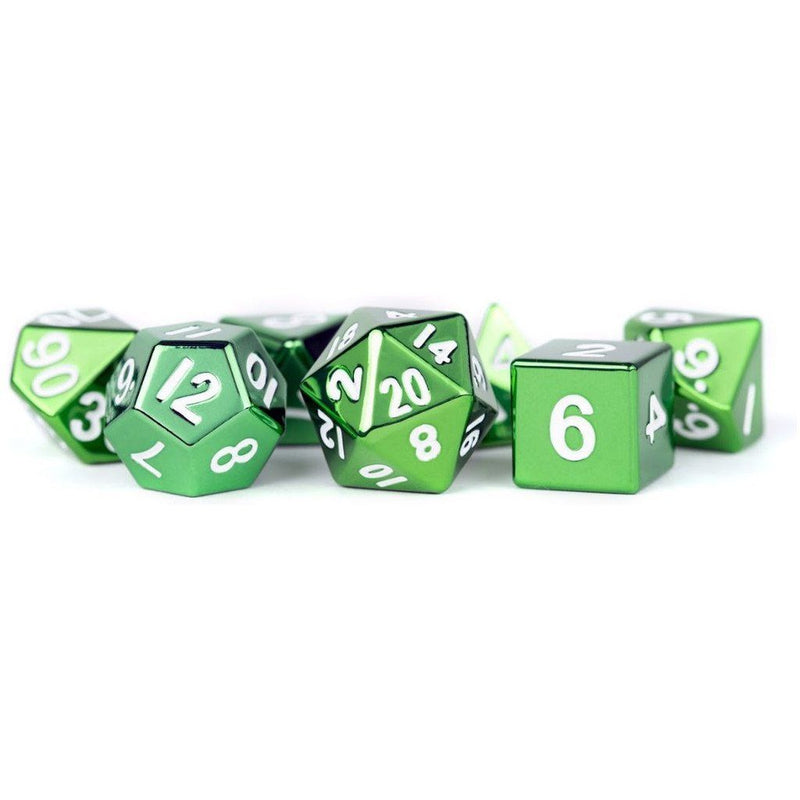 MDG - Metal Dice: Green with White Numbers 16mm Poly Set
