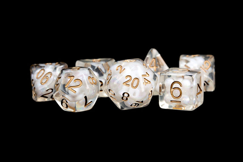 MDG - 16mm Resin Polyhedral Dice Set - Pearl w/ Copper Numbers