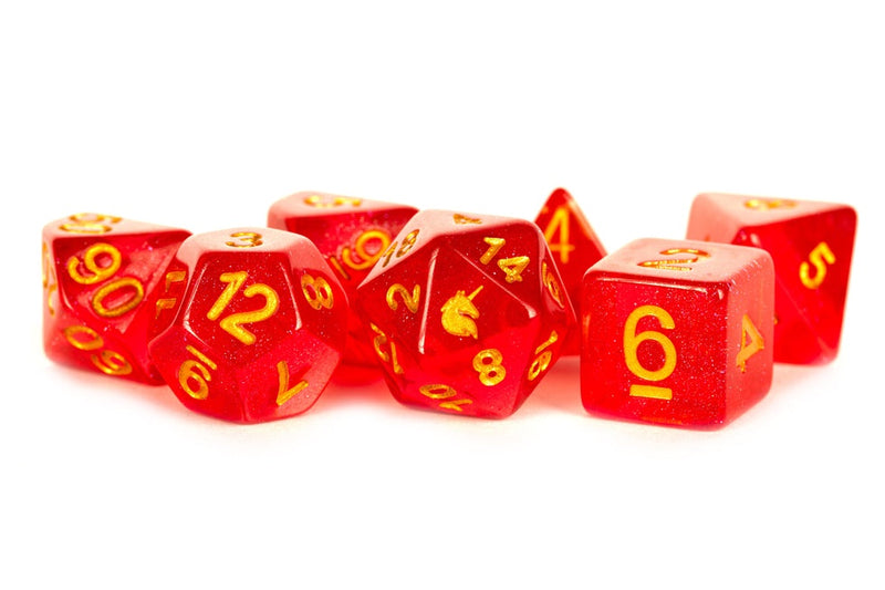 Metallic Dice Games – 16mm Resin Poly Dice Set- Unicorn Red