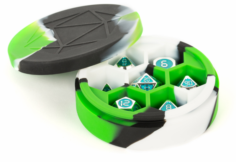 Silicone Round Dice Case: Green/Black/White