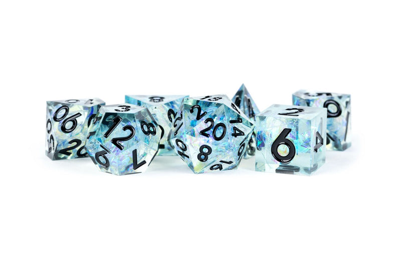 Metallic Dice Games – Handcrafted Sharp Edge Resin Dice Set - Captured Frost