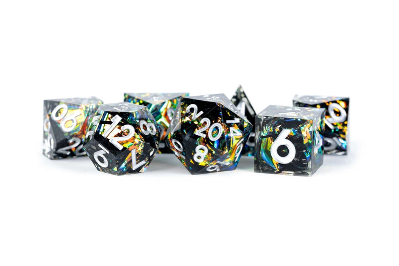 Metallic Dice Games – Handcrafted Sharp Edge Resin Dice Set - Simmering Coal