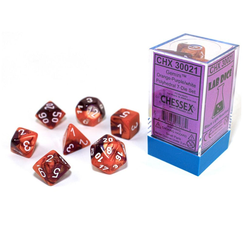 Chessex - Gemini Orange-Purple/White Polyhedral 7-Die Set