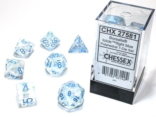 Chessex - Borealis Icicle/Blue Lightning Polyhedral 7-Die Set