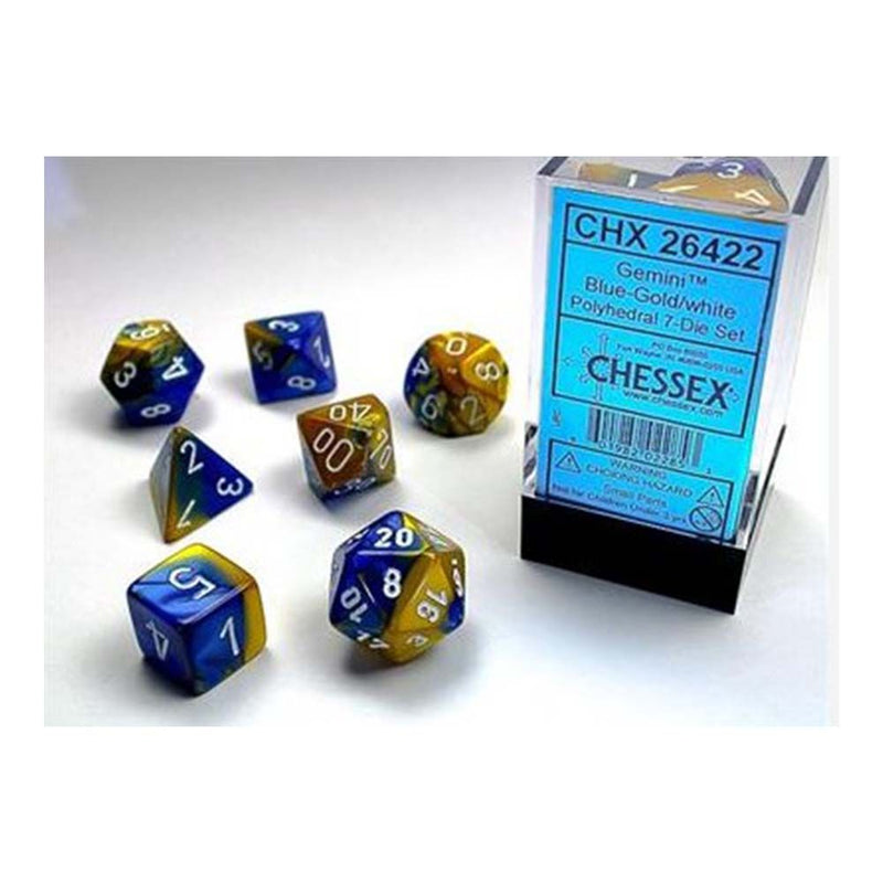 Chessex - Gemini Blue-Gold w/white Classic Polyhedral 7-Die Set