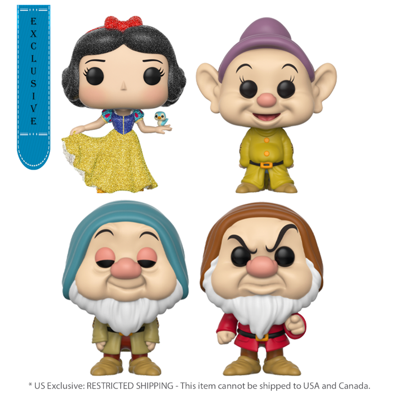 Snow White (1937) - Snow White, Dopey, Sleepy, Grumpy Exclusive Diamond Glitter (US Exclusive) Pop! Vinyl Figure 4 Pack