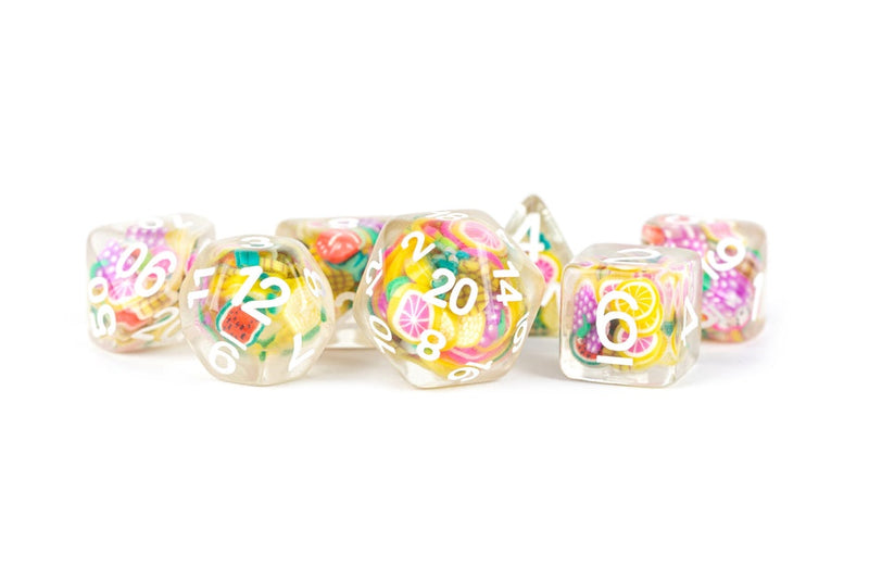 Metallic Dice Games – 16mm Resin Poly Dice Set- Fruit Dice