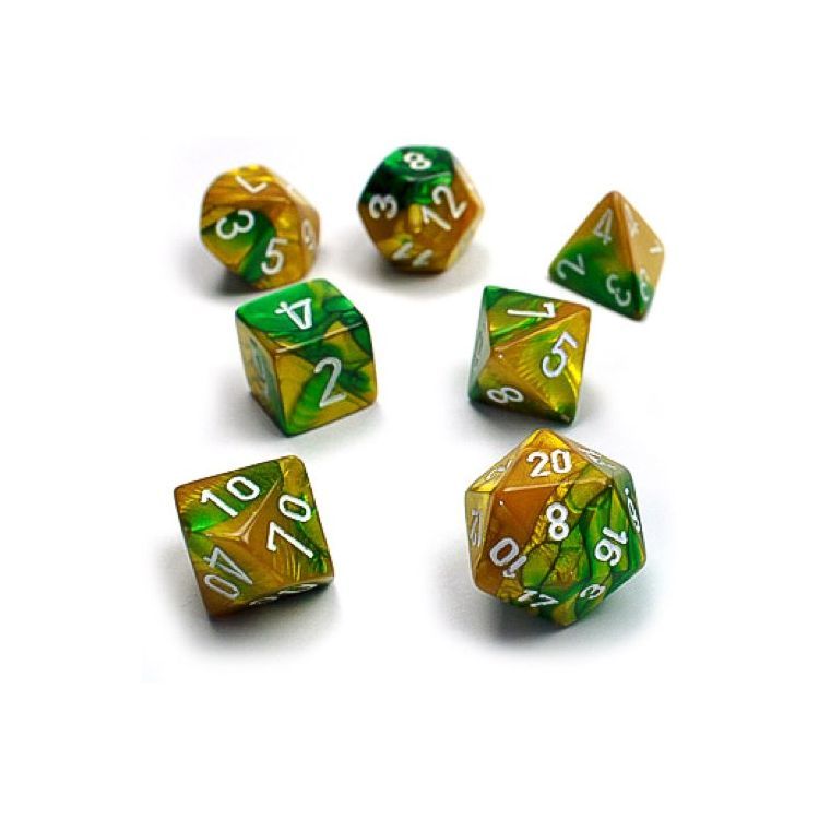 Gemini Polyhedral Dice Set Gold Green White