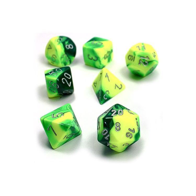 Chessex - Gemini Green-Yellow w/Silver Classic Polyhedral 7-Die Set