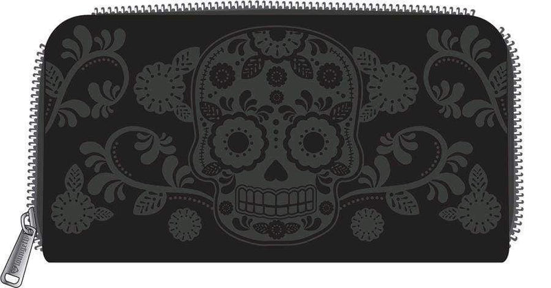 Image Loungefly - Floral Skull Black Zip-Around Wallet