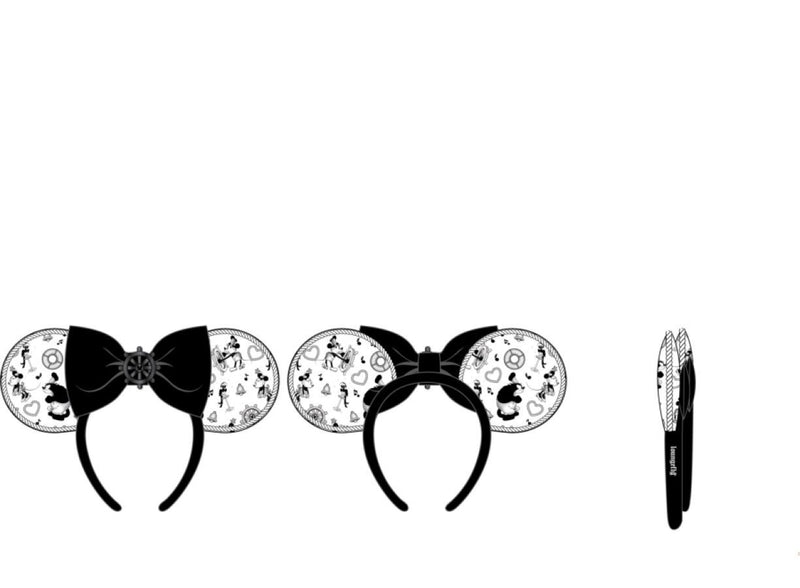 Mickey Mouse - Steamboat Willie Ears Bow Rope Piping Headband