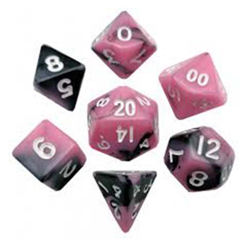MDG - Mini Polyhedral Dice Set: Pink/Black w/ Gold Numbers