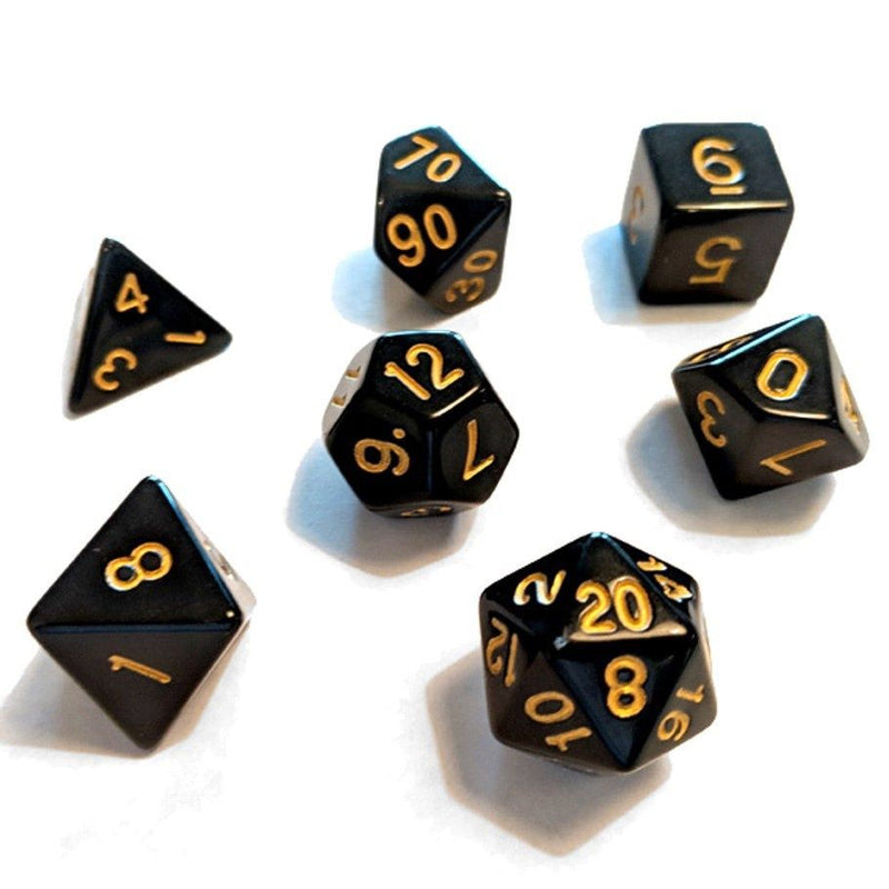 Sirius Dice 7 Die Set Solid Black with Gold Ink