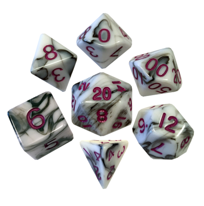 Acrylic Dice: Marble with Purple Numbers