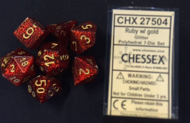 Chessex - Glitter Ruby w/gold Signature Polyhedral 7-Die Set
